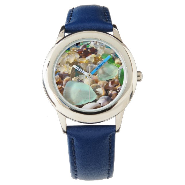 Blue Seaglass Montres personnalisé Sea Glass Shell (devant)