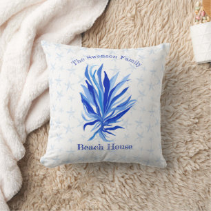 Blue seagrass with starfish throw pillow