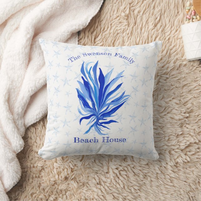 Blue seagrass with starfish   throw pillow (Blanket)