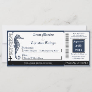 Blue Seahorse BlueBoarding Pass Wedding Invitation