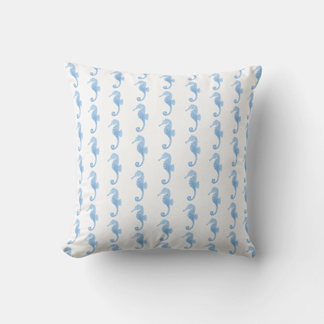 Blue Seahorse Coastal Pattern  Throw Pillow (Front)