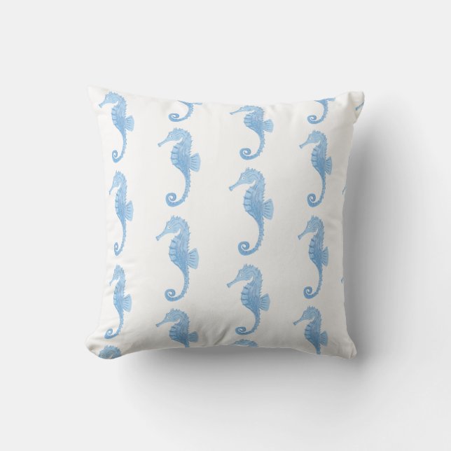 Blue Seahorse Coastal Pattern  Throw Pillow (Front)