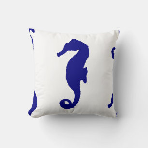 Blue Seahorse Coastal Pattern Throw Pillow