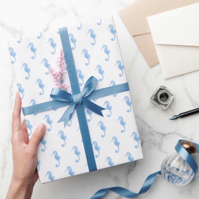 Blue Seahorse Coastal Pattern Wrapping Paper (Gifting)