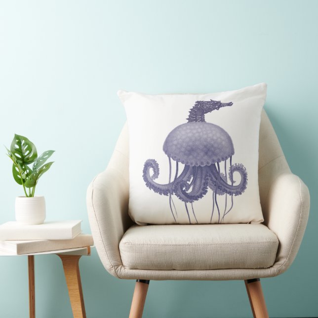 BLUE SEAHORSE JELLYFISH  THROW PILLOW (Chair)