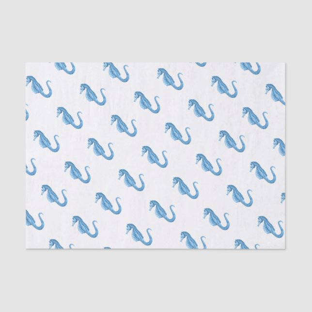 Blue seahorse nautical coastal ocean beach tissue paper (Front)