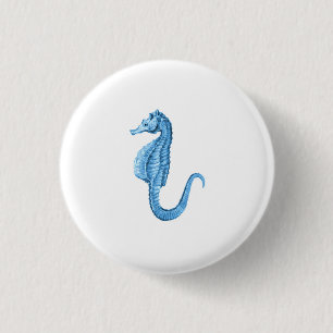 Blue seahorse nautical ocean coastal beach 1 inch round button