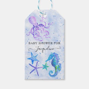 Blue Seahorse Octopus Starfish Beach Baby Shower Gift Tags