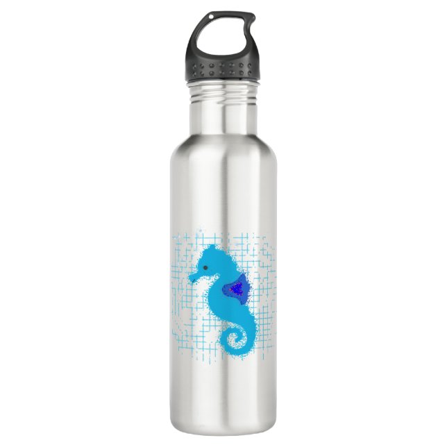 Blue Seahorse On Distressed Background 710 Ml Water Bottle (Front)