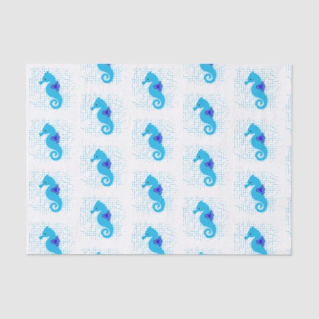 Blue Seahorse On Distressed Background Tissue Paper (Front)