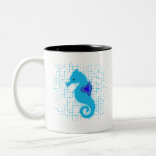 Blue Seahorse On Distressed Background Two-Tone Coffee Mug