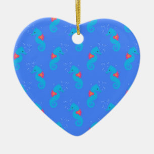 Blue Seahorse Pattern Ceramic Ornament