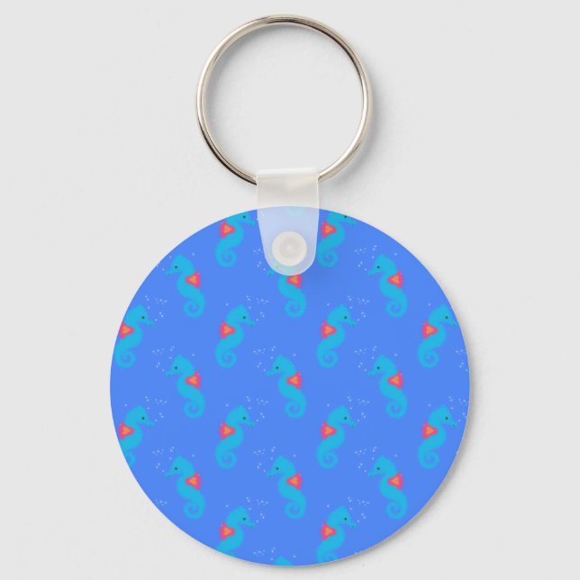Blue Seahorse Pattern Keychain (Front)