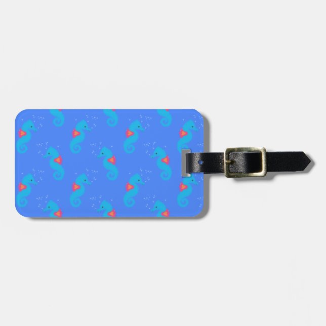 Blue Seahorse Pattern Luggage Tag (Front Horizontal)