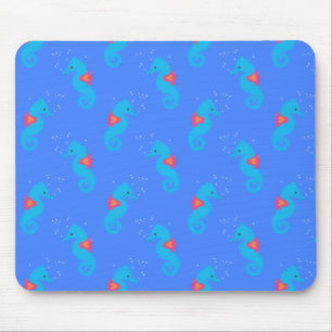 Blue Seahorse Pattern Mouse Pad