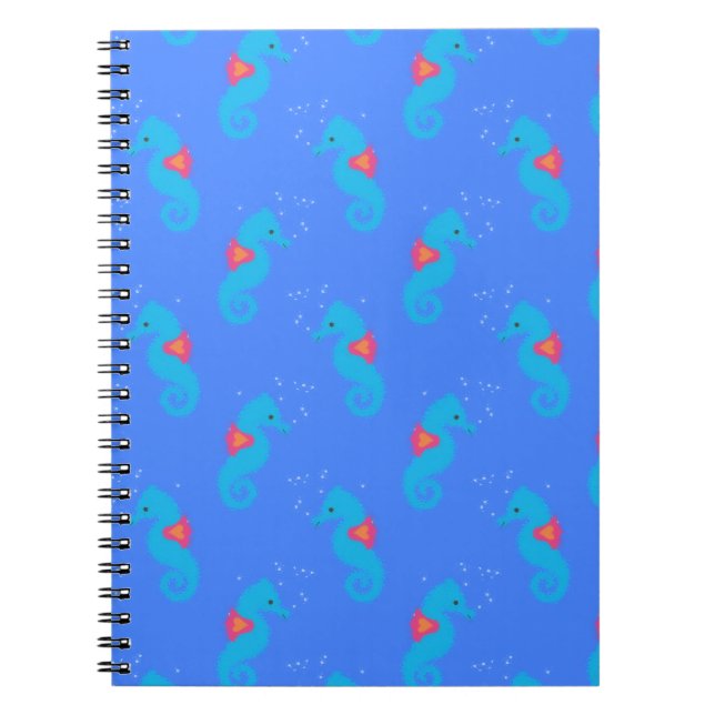 Blue Seahorse Pattern Notebook (Front)