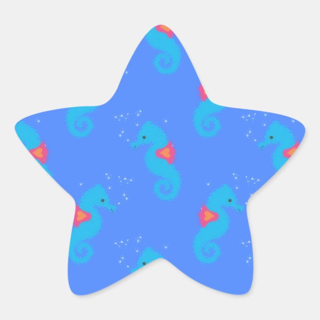 Blue Seahorse Pattern Star Sticker (Front)