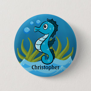 Blue Seahorse Personalized  2 Inch Round Button