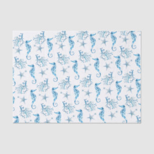 Blue Seahorse Starfish and Coral Coastal Theme Tissue Paper