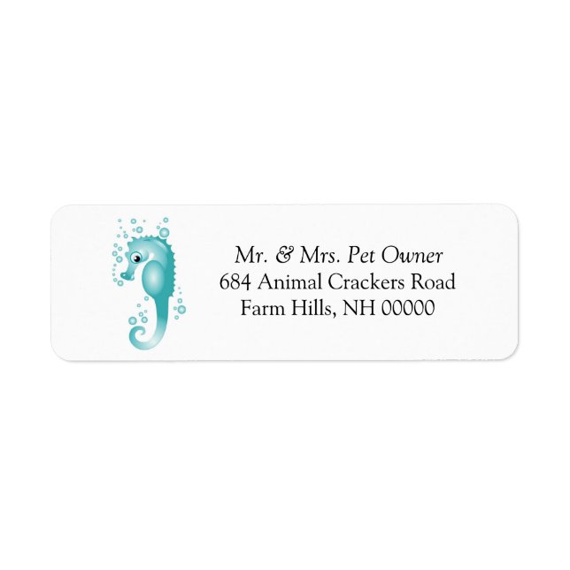 Blue Seahorse Theme Return Address Labels Stickers (Front)