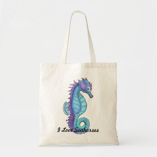 Blue Seahorse Tote Bag (Front)