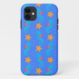Blue Seahorses And Starfish Pattern iPhone 11 Case