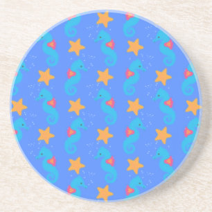 Blue Seahorses And Starfish Pattern Coaster