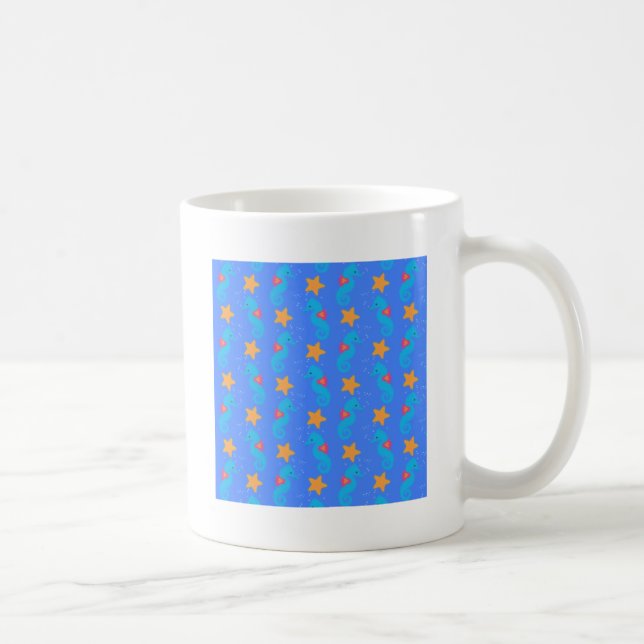 Blue Seahorses And Starfish Pattern Coffee Mug (Right)
