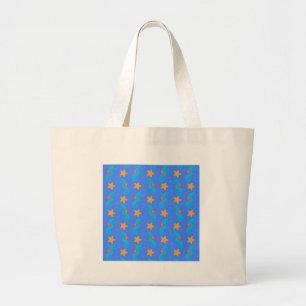 Blue Seahorses And Starfish Pattern Large Tote Bag