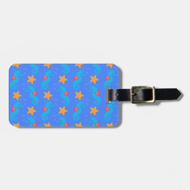 Blue Seahorses And Starfish Pattern Luggage Tag (Front Horizontal)