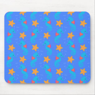 Blue Seahorses And Starfish Pattern Mouse Pad