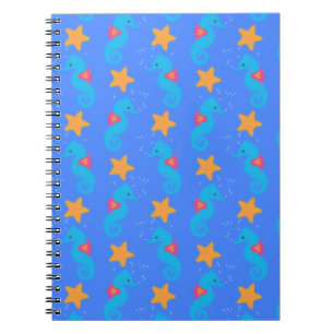 Blue Seahorses And Starfish Pattern Notebook