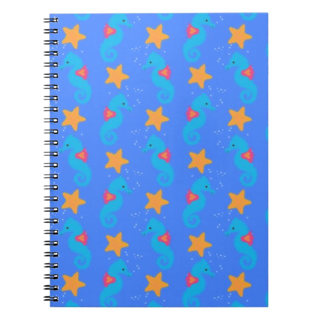 Blue Seahorses And Starfish Pattern Notebook (Front)