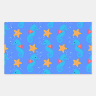 Blue Seahorses And Starfish Pattern Sticker