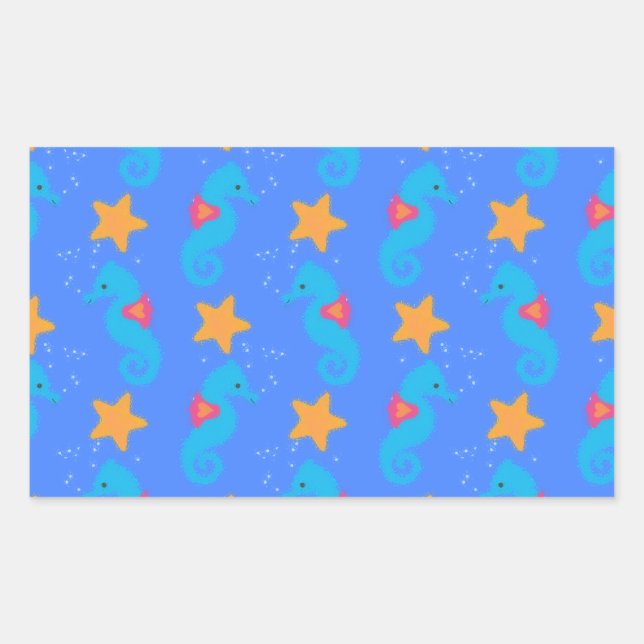 Blue Seahorses And Starfish Pattern Sticker (Front)