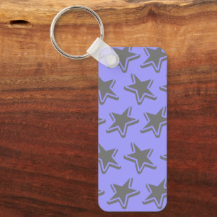 Blue Seamless Retro Style Grey Stars Pattern Keychain