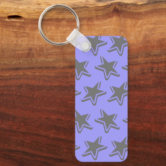 Blue Seamless Retro Style Grey Stars Pattern Keychain (Front)