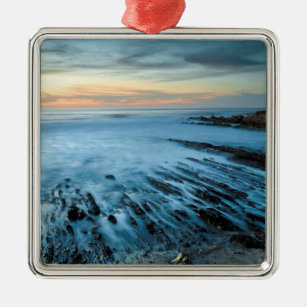 Blue seascape at sunset, California Metal Ornament