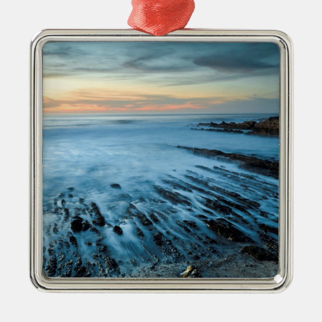 Blue seascape at sunset, California Metal Ornament (Front)
