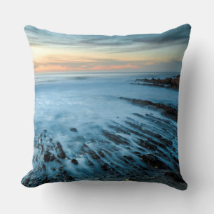 Blue seascape at sunset, California Throw Pillow