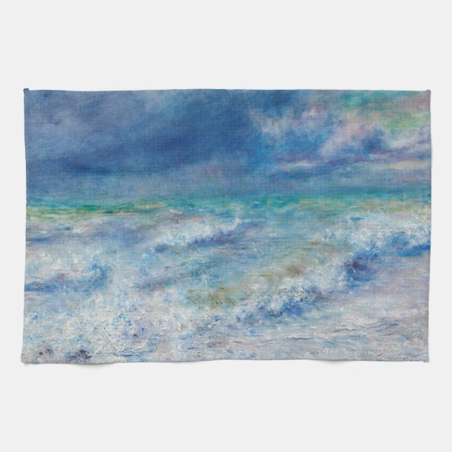 Blue Seascape by Renoir Impressionist Painting Kitchen Towel (Horizontal)