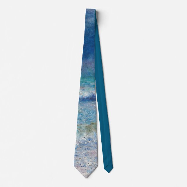 Blue Seascape by Renoir Impressionist Painting Tie (Front)