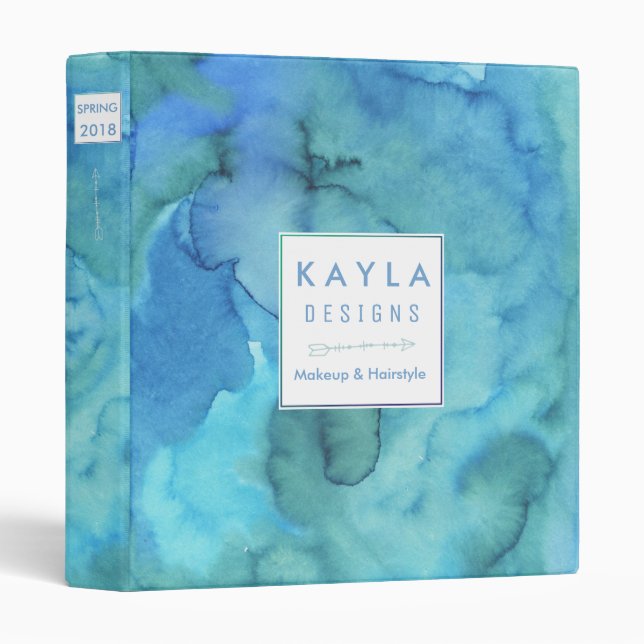 Blue Seascape Watercolor Portfolio Binder (Front/Spine)