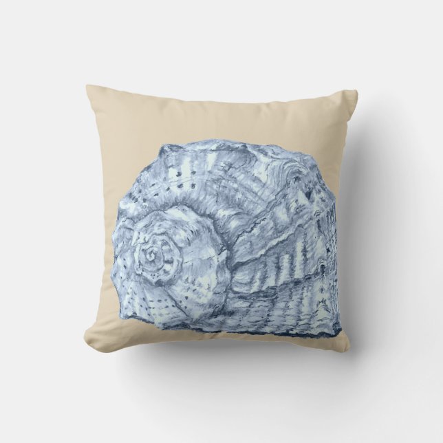 Blue Seashell 3 on Beige Throw Pillow (Front)