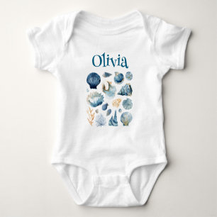 Blue Seashell Baby Bodysuit Custom Name