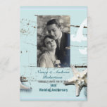 blue seashell beach 50th wedding anniversary invitation<br><div class="desc">blue seashell beach wedding anniversary invitations. Rustic tropical wedding anniversary photo invitations.</div>