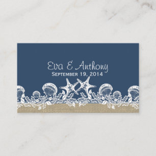 Blue Seashell Beach Wedding Cartes de lieu de mari