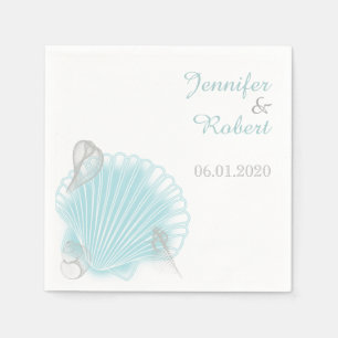 Blue Seashell Beach Wedding Napkin