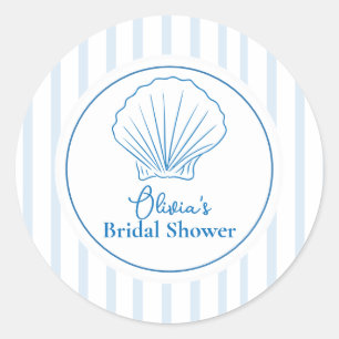 Blue Seashell Bridal Shower Classic Round Sticker