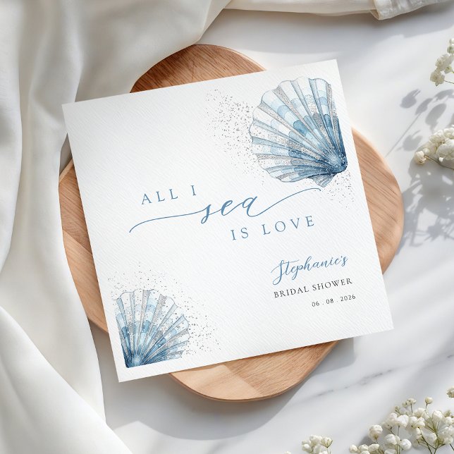 Blue Seashell Bridal Shower Paper Napkins (Creator Uploaded)